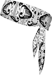 [YANYU] Black and White Music Note Print Sports Head Tie Sweat Wicking Head Tie Quick Dry Adjustable for Men and Women