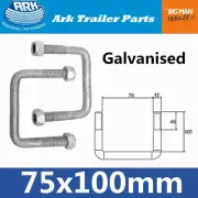 2x ARK Trailer U Bolts Galvanised 75mm width 100mm arm long Square U-bolt SB