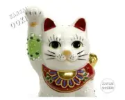 Kutani Japanese Maneki Neko Right Hand Lucky White Cat Ceramic