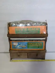 Vintage Wood 12 Jar Spice Rack Glass Apothecary Jars w/ Labels NEW Sealed 70's