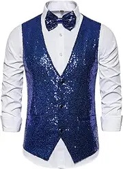 [DGHM-JLMY] Men's Stage Costume Sequined Vest Fashion V-Neck Sleeveless Vest Jacket Shiny Party Dress Stylish Waistcoat