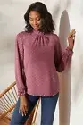 Soft Surroundings Cece Blouse Top Ruffle Neck Dusty Mauve Womens Large NEW $99