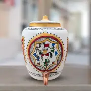 Mittify Handmade White Clay Water Pot with Lid & Metal Tap, Rocking Horse Design