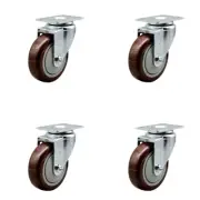 4 Inch Maroon Polyurethane Wheel Swivel Top Plate Caster Set Service Caster