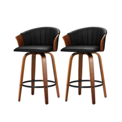 Set Of 2 Bar Stools Kitchen Wooden Chair Swivel Chairs Leather