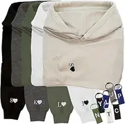 [GODMERCH] Custom Embroidered Initial Heart Hoodie Personalized Initial On Sleeve Hoodie Matching Valentines Day Christmas