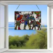 Colorful Mama and Baby Elephant Stained Glass Suncatcher Window Panel 20x14in