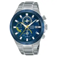在飛比找momo購物網優惠-【ALBA】送禮首選 三眼計時男錶 不鏽鋼錶帶 藍+黃 防水