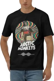 Mens Arctic Rock Music Monkeys Official Shirt Summer Crew Neck Tops Casual Short Sleeves T-Shirts Black Large