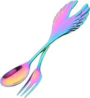 MOLUCKFU 1 Set Delicate Eating Utensils Multi Function Long Fork and Spoon for Dessert Salad and Appetizers Lightweight Reusable Party Supply
