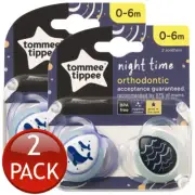 2 x Tommee Tippee Orthodontic Soother Night Time Baby 0-6 Months Dummies 2 Pack