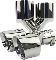 1 Double Car Tail Throat Silver Stainless Steel Y Type Clamp Four Outlet Exhaust Tip Exhaust Tip Welding Muffler(66mm out 89mm)