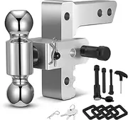 Filluck Adjustable Trailer Hitch (Fits 2-Inch Receiver) - Heavy Duty Aluminum Tow Hitches with 6-Inch Drop/Rise for Truck (12,500 LBS GTW) - Weatherproof Double Anti-Theft Locking Hitch Pins-Silver