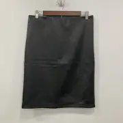 ANN TAYLOR LOFT NWT M Black Vegan Leather Pull On Skirt Pencil Career Minimalist