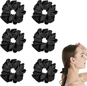 Eupneicu Hair Bobbles Silk Scrunchies Satin for Women [Pack of 6], Premium Satin Hair Bobbles, Soft Elastic Silk for Women and Girls [Black]