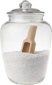 Upper Midland Products Glass Bath Salt Jar with Wooden Scoop for Bath Salt, Bath Salt Container With Airtight Lid Holds 74 oz of Bath Salt Epsom Salt, Laundry, Flour Multi Use