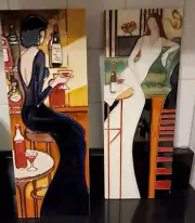Vintage Keith Mallett "Les Sirens" Enamel on Tile Artwork Wall Hangings Set of 2