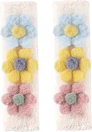 Seatbelt Covers, 2Pcs Seat Belt Cover Pad, 9x2.5 Inch Soft Plush Seatbelt Cushion with Flowers, for Auto SUV Truck Airplane and Backpack