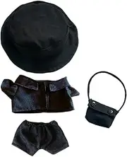 niannyyhouse Black Fisherman's Hat Shirt Pants Backpack 4-Piece Set Dress Up 7.8in（20cm） Plush Doll Clothes Accessories