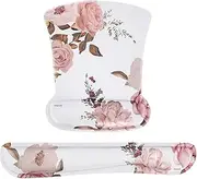 MOSISO Wrist Rest Support for Mouse Pad & Keyboard Set, Peony Ergonomic Mousepad Non-Slip Base Home/Office Pain Relief & Easy Typing Cushion with Neoprene Cloth & Raised Memory Foam, White