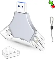 USB 3.0 Flash Drive 64gb for iPhone, 3in1 External Memory Picture Keeper Storage Stick for Photo/Video/Data Saver/Backup, V7.97High Speed Thumb Drives for iPhone/iPad/Android/PC - Pewter-Gray