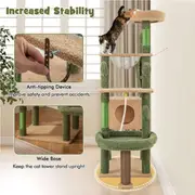 Costway Cat Tree Sisal Cat Tower Multi-level Scratching Post w/Scratch Board/Condo/Hanging Toy/Platform Anti-toppling Cat Toy Furniture Green