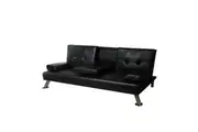 Levede Sofa Bed Leather 3 Seater w/ Cup Holder Black