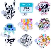 YJ PREMIUMS 8pc Funny Badge Reel Cute Badge Reels Retractable ID Tag Card Holder Clip Accessories for Nurse, Work, Office Workers, Nurses, Nursing, Doctor; Cool Fun Western Custom Supplies Gifts