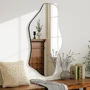 GLSLAND Large Irregular Wall Mirror - 48" x 21" Asymmetrical Bathroom Mirror Wall Mounted Full Length Mirror for Living Room Bathroom Bedroom Entryway Fireplace
