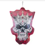 Kinetic 3D Metal Garden Wind Spinner 12" red Sugar Skull Hanging Decoration NEW