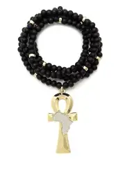 NEW AFRICA CONTINENT IN ANKH DESIGN WITH 6mm 30" WOODEN NECKLACE
