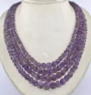 NATURAL AMETHYST BEADS CARVED ROUND 4 LINE 703 CTS GEMSTONE LADIES NECKLACE