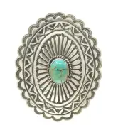 Andy Cadman Navajo Sterling Silver Large Concho Style Ring Iron Maiden Turquoise