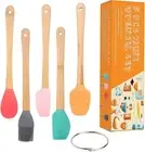 5 PCS Mini Silicone Spatula Set，Food Grade Silicone Bamboo Handle Spatulas, High