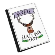 Beware Crazy Deer Lady Passport Holder Cover Case Wallet - Funny Animal