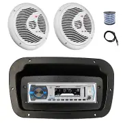 Pyle Marine Receiver,Spa Bezel,Adapter, Antenna,Wire, 2x 8'' 180W White Speakers