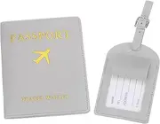 [uxcell] Passport Holder with Luggage Tag, Set of Leather Travel Passport Cover Wallet with Suitcase Tag Travel Accessories for Men Women Airplane, Gray