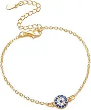 [Jntahecg] Gold Plated Evil Eye Bracelet for Women,Adjustable Bracelets for Women Girls,Dainty