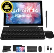 10" Android 14 Tablet 2-in-1,8GB RAM,64GB ROM,Keyboard,Mouse,Stylus,FHD,6000mAh