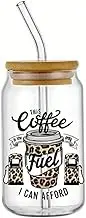 Coffee is Fuel Glass JAR Tumbler Cup with LID, Straw and Brush