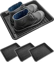 IMP318 Storage Supplies Tray with Saw Tray Shoe Tray L Size (L x W x H) 15.2 x 12.0 x 2.2 inches (38.5 x 30.5 x 5.5 cm) Black Set of 4 for Car, Gardening, Office, Shoe Rack, Multi-Use Versatile