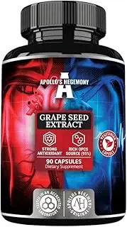 Grape Seed Extract 400mg Standardized to 95% OPCs, 90 Vegan Capsules, 3 Months Supply, Grape Seed Fuits Supplement, Strong Antioxidant - by Apollo's Hegemony