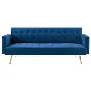 Foret 3 Seater Sofa Bed Lounge Recliner Couch Futon Chair Velvet Fabric Blue