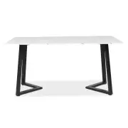 Raimon Furniture Leona Rectangular Dining Table With Marble Effect 160cm - Black Metal Frame - White Amore