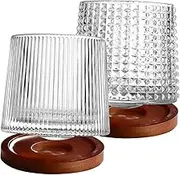 Ciieeo 2Sets Rotating Whiskey Glasses with Coasters Glasses for Cocktails Practical for Home and Parties Smooth Surface Easy to Clean
