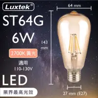 在飛比找momo購物網優惠-【Luxtek樂施達】愛迪生LED復古燈泡 金色木瓜型 6W