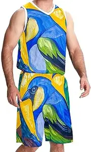 [KQNZT] Basketball Jersey with Shorts, Jersey Shorts Outfit Set, Men's Basketball Jersey, Modern Abstract Graffiti Art Retro