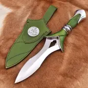 Handcrafted Celtic Green Dagger w/ Leather Sheath - Collectible Medieval Knife