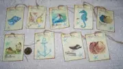 9-Vintage-Nautical-Maritime-Seashell-Junk Journal-Linen Cardstock-Gift-Hang-Tags