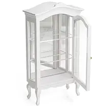 Odoria Dollhouse Curio Cabinet Miniature: 1/12 Scale Display Bookcase for Victorian Living Room - Mini Vintage Storage Shelf with Mirror - Tiny Wood White Furniture Antique